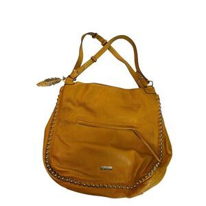 Jessica Simpson Yellow Leather Studded Shoulder Bag With Feather Charm